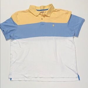 Izod Mens Polo Yellow Blue White Striped Size XXL Golden Cream Newport, Oxford
